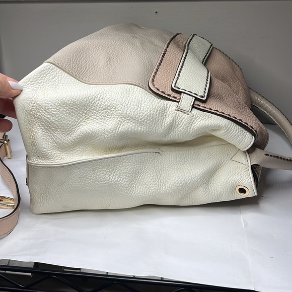 Plinio Visona Beige Peach Stone Pebbled Leather Three Way Bag - Made in Italy - Picture 6 of 16